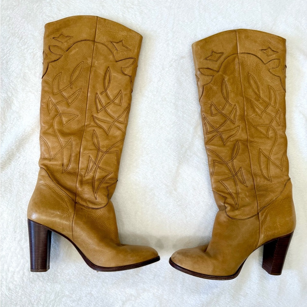 Retro Y2K Vintage Dani Tan Leather Boots size 7 - Picture 2 of 11